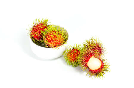 Fresh rambutan sweet fruit of Thailand on white backgroundの写真素材