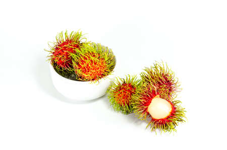 Fresh rambutan sweet fruit of Thailand on white backgroundの写真素材