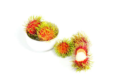 Fresh rambutan sweet fruit of Thailand on white backgroundの写真素材