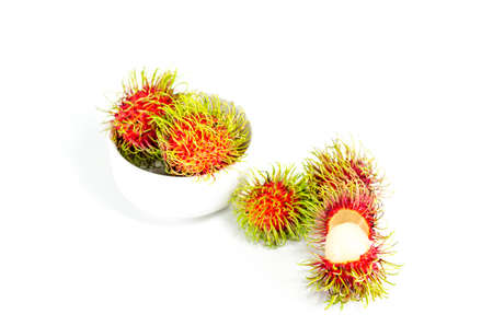 Fresh rambutan sweet fruit of Thailand on white backgroundの写真素材