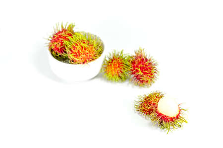 Fresh rambutan sweet fruit of Thailand on white backgroundの写真素材