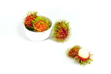 Fresh rambutan sweet fruit of Thailand on white backgroundの写真素材