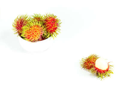 Fresh rambutan sweet fruit of Thailand on white backgroundの写真素材