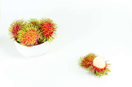 Fresh rambutan sweet fruit of Thailand on white backgroundの写真素材