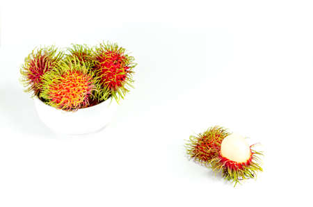 Fresh rambutan sweet fruit of Thailand on white backgroundの写真素材