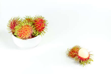 Fresh rambutan sweet fruit of Thailand on white backgroundの写真素材