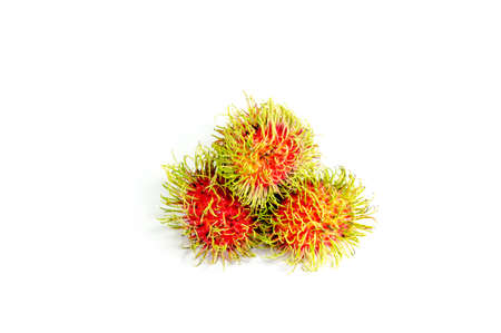 Fresh rambutan sweet fruit of Thailand on white backgroundの写真素材