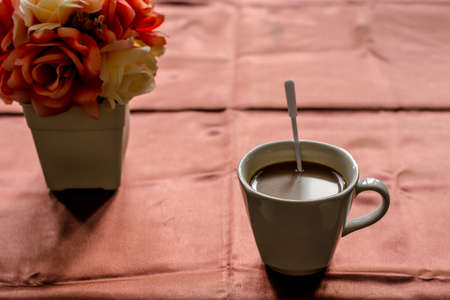 white coffee cup on background in the morningの写真素材