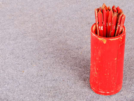 Red cast lot  fortune bamboo flask of chinese templeの写真素材