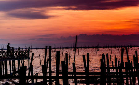 Sea on a beautiful sunset light at Songkhla province, Thailandの写真素材