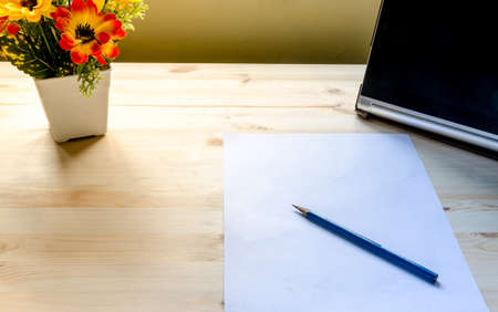 Office desk table with supplies.  view for copy spaceの写真素材