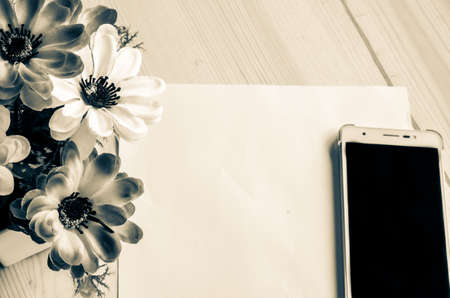 Office desk table with supplies.  view for copy spaceの写真素材