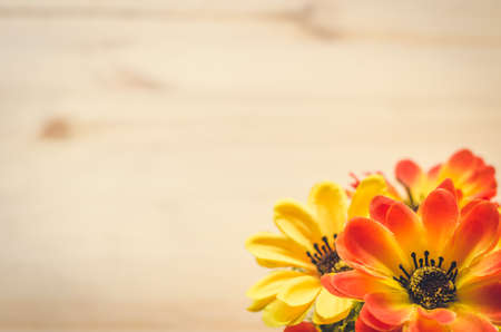 Flowers and pot on the office desk. Vintage toneの写真素材