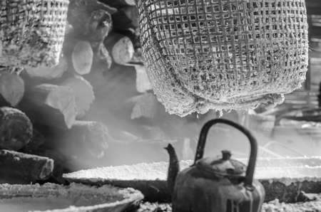 Salt from salt rock: black and white picture vintage toneの写真素材