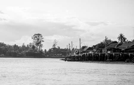 The river house in Thailand: in the black and white viewの写真素材