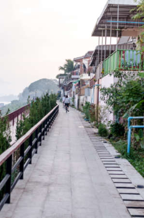 Blur Natural view of Khong river in morning at Chaingkhan, Thailandの写真素材