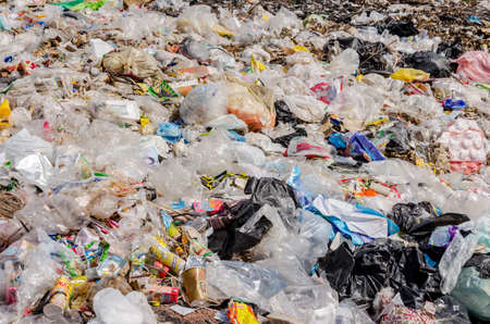 LOIE PROVINCE, THAILAND - JANUARY 11: Plastic and Other Waste in Municipal waste disposal by open dump process.  Dump site at Loie Province on JANUARY 11 , 2016 in LOIE PROVINCE THAILANDのeditorial素材