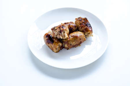 Sour rice sausage, Thailand local food, Street food of Thailandの写真素材