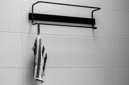 Black and white napkin in the toiletの写真素材