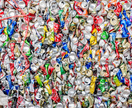 KARASIN PROVINCE, THAILAND-MARCH 2: Compressed Aluminum cans waste from household.  Recycle center at Karasin Province on MARCH 2 , 2016 in KARASIN PROVINCE THAILANDのeditorial素材
