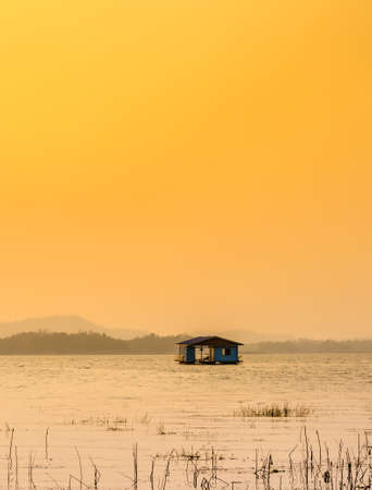 Abstract blur of house boat in the lakeの写真素材