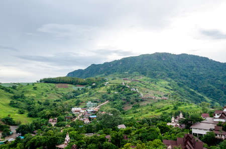 Picture blurred of beautiful landscape view point of sea of clouds on a hills at sunrise scene at phu tubberk , petchabunの写真素材