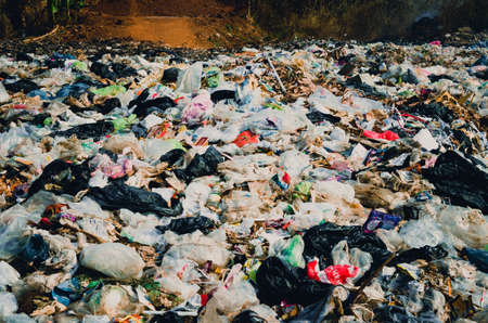 KANCHANABURI PROVINCE, THAILAND-MARCH 15 2016, Plastic and organic waste from household in waste landfill.のeditorial素材