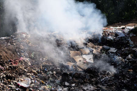 MAEHONGSON PROVINCE, THAILAND-DECEMBER 23 2016, Waste from household in waste landfill. Waste burning in dumping site in THAILANDのeditorial素材