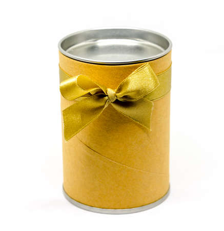 Paper can on white background, gift from wedding.の写真素材