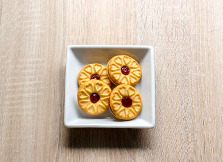 Sweet strawberry jam cookies for relax timeの写真素材