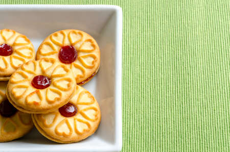 Sweet strawberry jam cookies for relax timeの写真素材