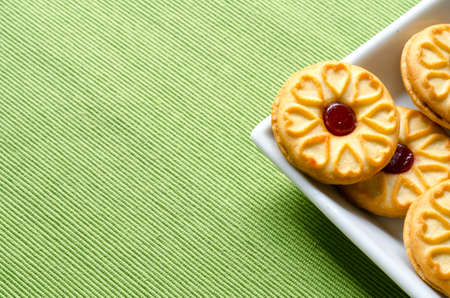 Sweet strawberry jam cookies for relax timeの写真素材