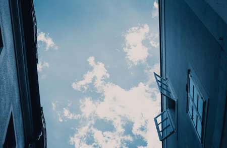 Abstract blur of window sky and building in cinematic toneの写真素材