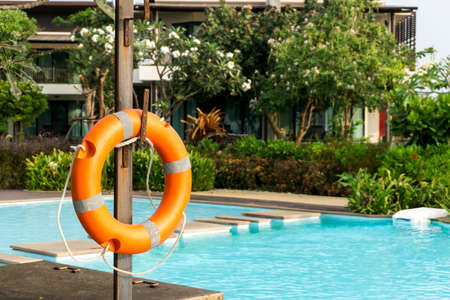 Life ring near the swimming poolの写真素材