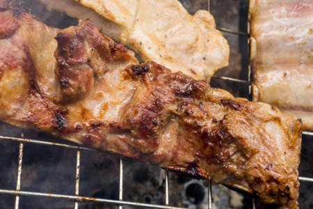 Roasted pork rib Grilled, BBQ in Thai style. The famous of Thai street food in Thailandの写真素材