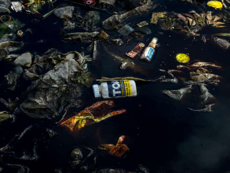 Ayutthaya, THAILAND-MAY 15, 2017, Waste water in waste landfill. Waste disposal in dumping site in THAILANDのeditorial素材