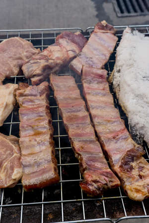 Roasted pork rib Grilled, BBQ in Thai style. The famous of Thai street food in Thailand