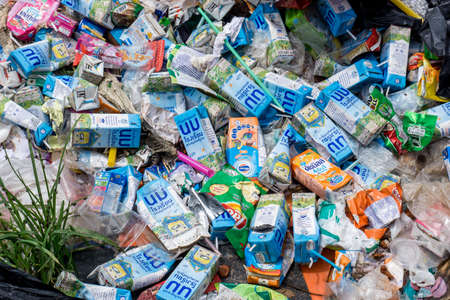 KANCHANABURI PROVINCE, THAILAND. JUNE 18 2018. Waste from household in waste landfill. Waste disposal in dumping site in THAILANDのeditorial素材