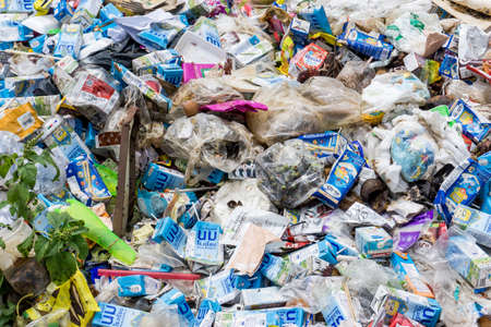 KANCHANABURI PROVINCE, THAILAND. JUNE 18 2018. Waste from household in waste landfill. Waste disposal in dumping site in THAILANDのeditorial素材