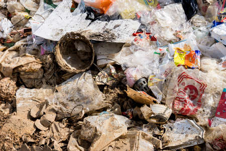 KANCHANABURI PROVINCE, THAILAND. JUNE 19 2018. Waste from household in waste landfill. Waste...