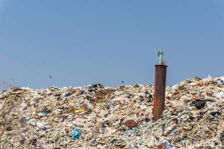 Nong Bua Lam Phu  province, THAILAND. February 5 2019. Waste from household in waste landfill and Gas collected tube in Landfillのeditorial素材