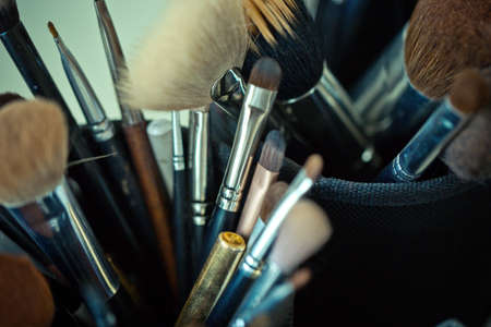 Professional make up brushes in the bagの写真素材