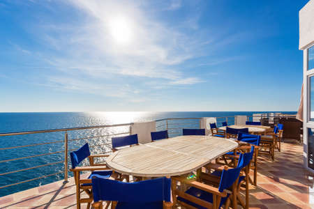 Luxury Sea view terrace with table and chairの写真素材