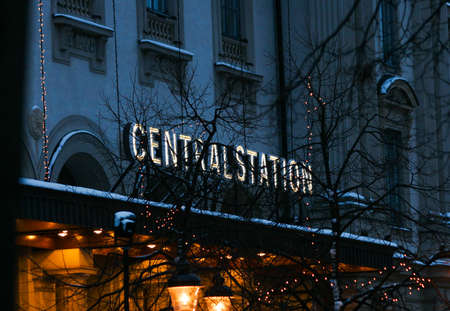 01.052020 Sweden Stockholm Central railway station at the eveningのeditorial素材