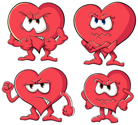 Illustration with simple gradients with the image of cartoon hearts with legs and armsのイラスト素材