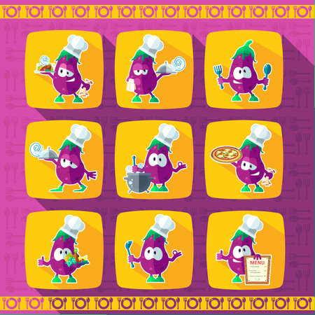 Set of icons on a theme kitchen. Funny chef - apples depicted in the style of flat.のイラスト素材