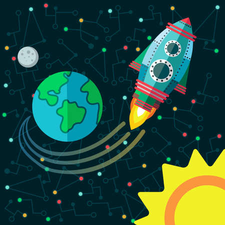 Illustration in style flat about outer space.