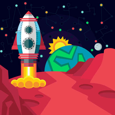 Illustration in style flat about outer space.のイラスト素材