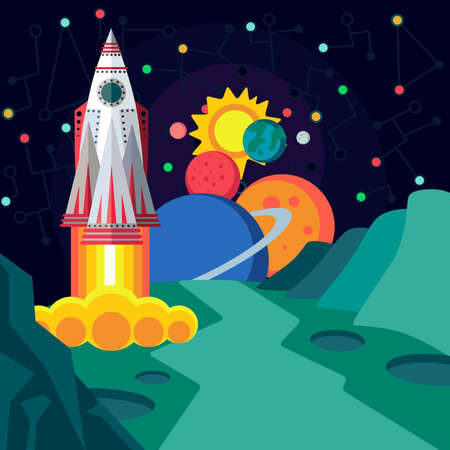 Illustration in style flat about outer space.のイラスト素材