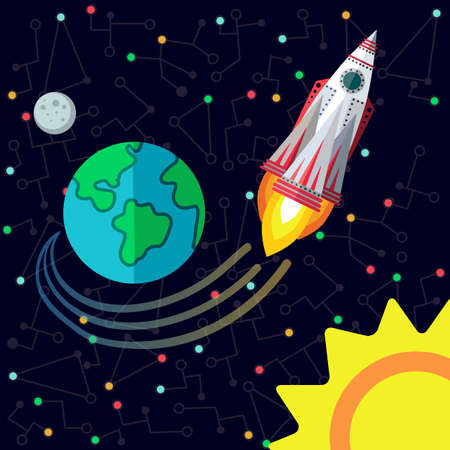 Illustration in style flat about outer space.のイラスト素材